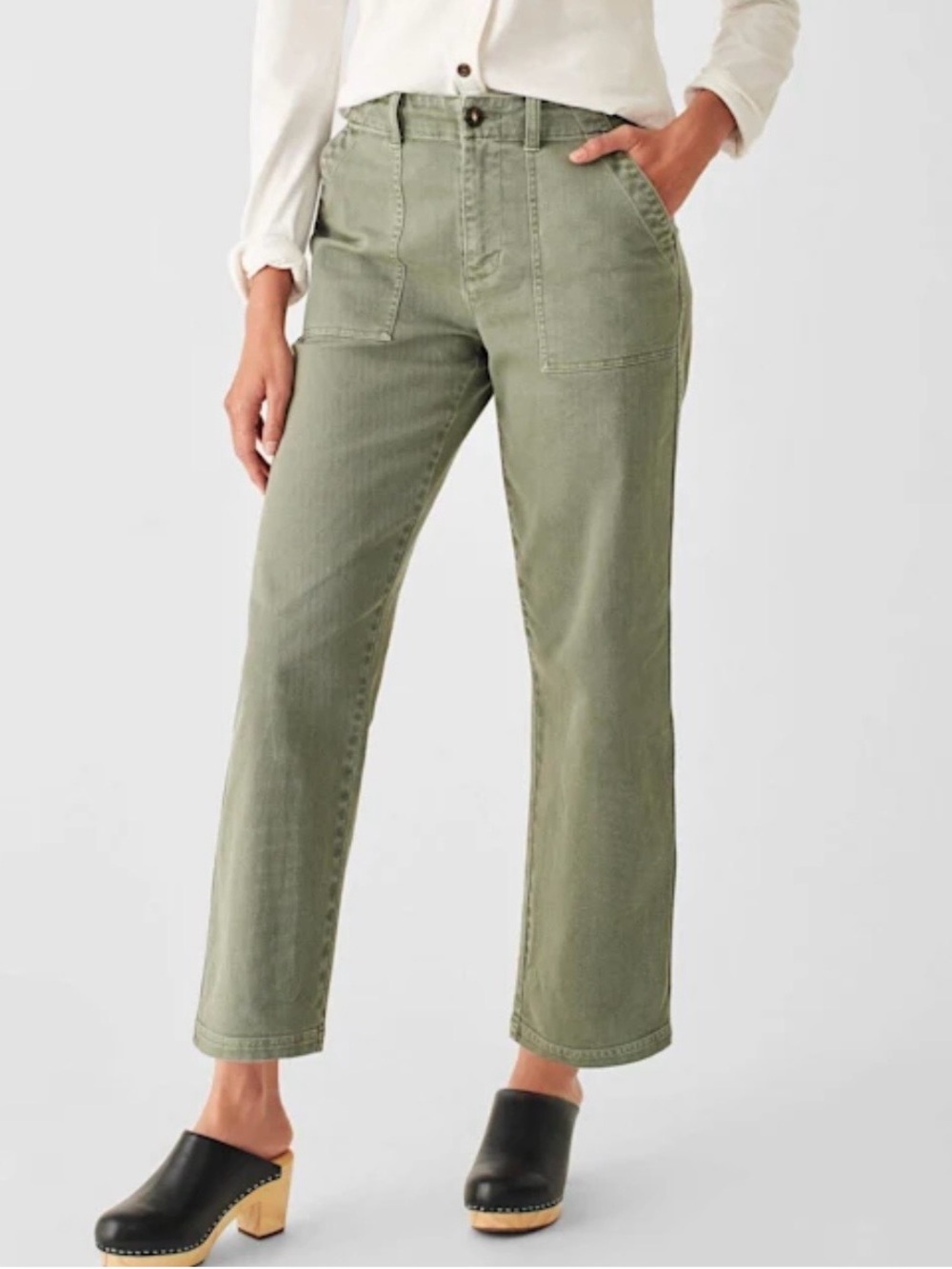 Faherty Olive Green Cropped Utility Jeans